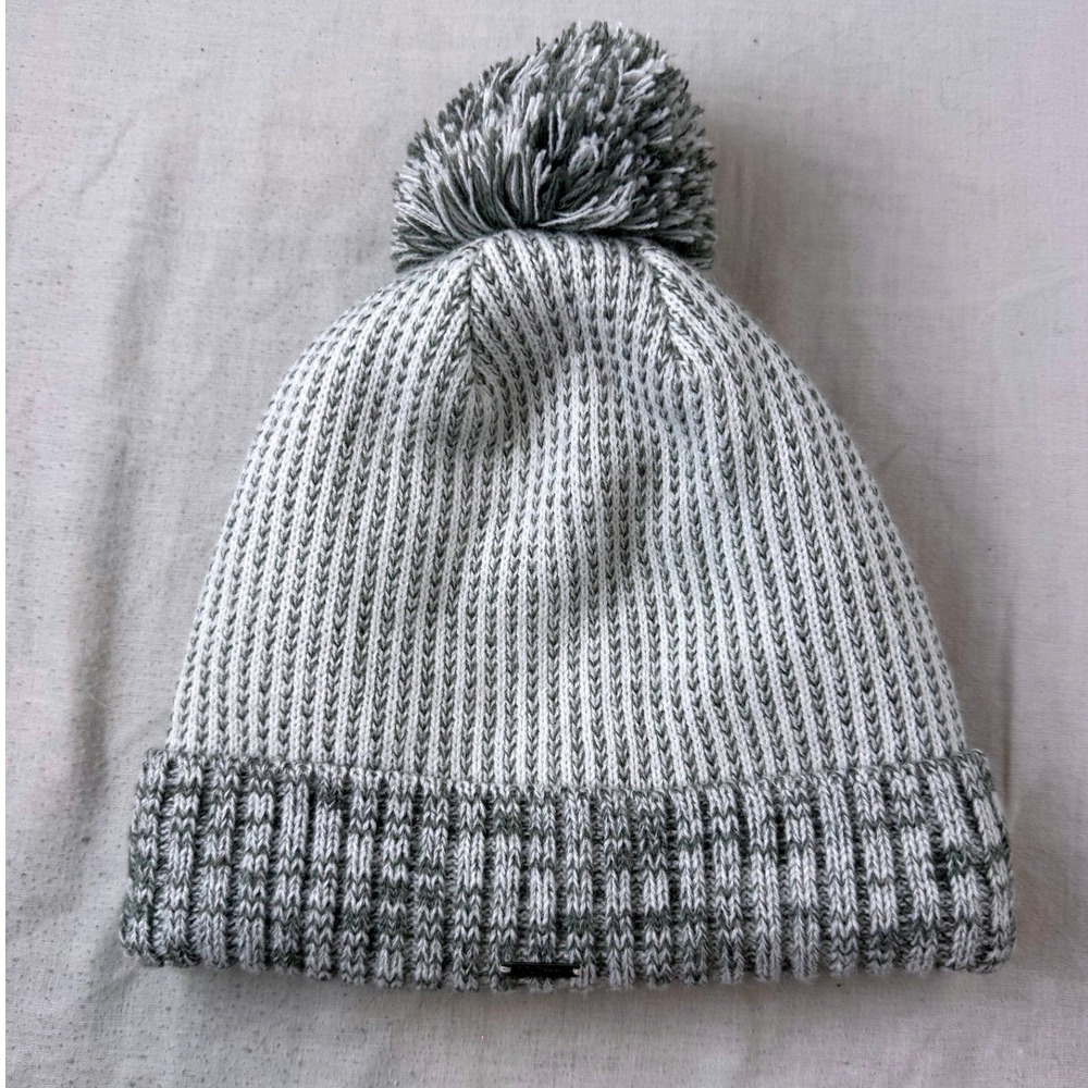 New w Tag LL Bean Grey Marble Knit Pom Beanie Sherpa Lined Winter Hat Unisex NEW